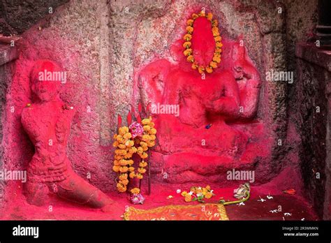 Detail Acient Stone Cruvings With Flowers Of The Kamakhya Temple A