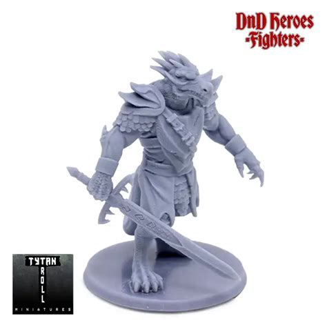 Male Dragonborn Fighter DnD Heroes 3D Print Resin Simtasia