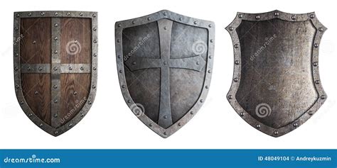 Metal Medieval Shields Set Isolated Stock Photo Image 48049104