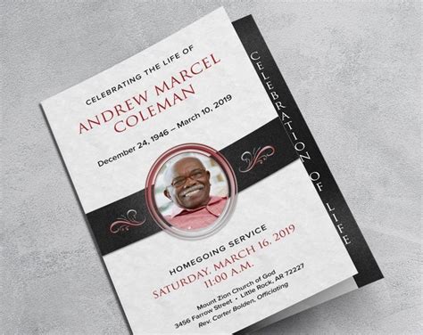 Funeral Program Template Graduated Fold 8 5 X 11 Red Black And White