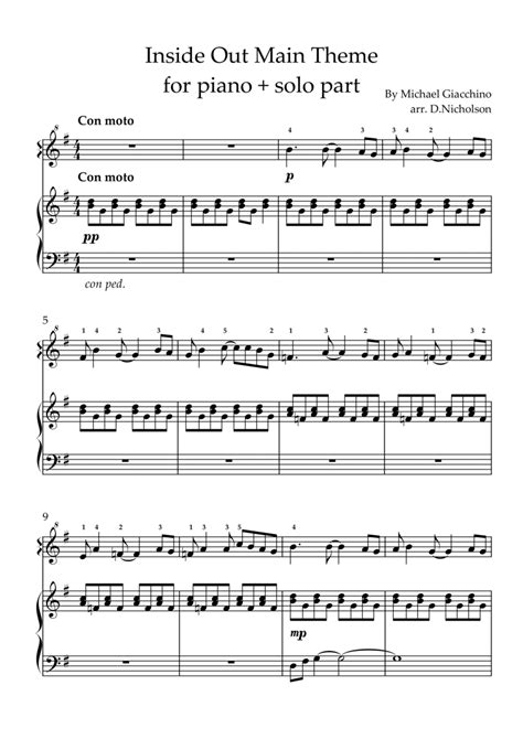 Inside Out Main Title Theme Easy Piano Digital Sheet Music Sheet