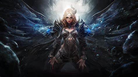 Hd Wallpaper Fantasy Angel Warrior Blonde Devilian Girl Pointed