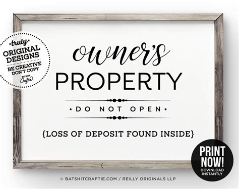 Funny Owner's Property Printable Sign Do Not Open Loss | Etsy