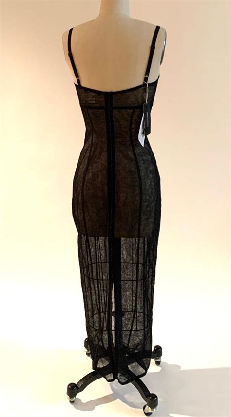 Dolce And Gabbana Sheer Black Mesh Corset Dress With Hook And Eye