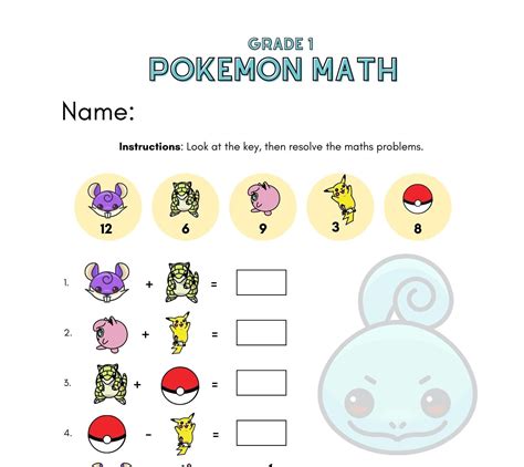 Teacher Supplies School Worksheet Pokemon Math Worksheet Bundle 1st