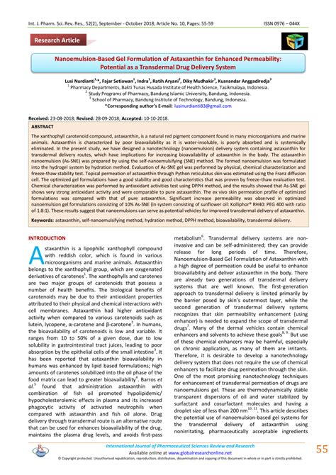 Pdf Nanoemulsion Based Gel Formulation Of Astaxanthin For Enhanced