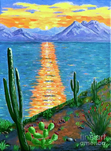 Saguaro Lake Sunset Painting by Melida Swart - Fine Art America