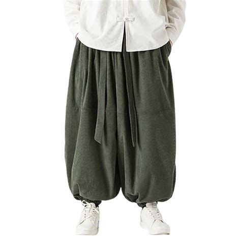 Xqxcl Men S Corduroy Retro Hip Hop Pants Loose Fit Wide Leg Elastic