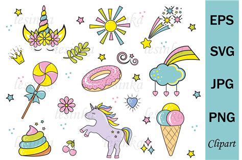 Clipart With Cute Unicorns And Rainbows Svg File Cutting By