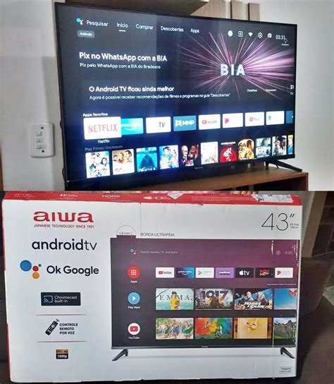 Smart TV D LED 43 AIWA Full HD Android Full HD Borda Ultrafina Preto