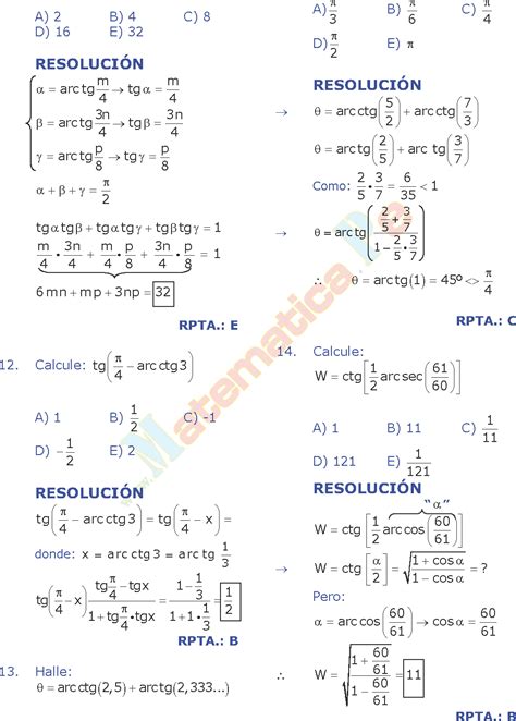 Funciones TrigonomÉtricas Inversas Ejercicios Resueltos De TrigonometrÍa Preuniversitaria En Pdf