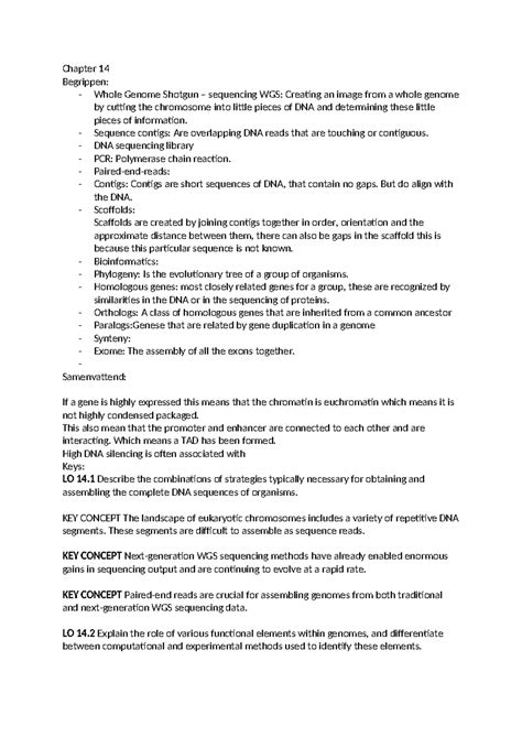 Chapter 14 - Summary of Genetics & Molecular Biology Concepts - Studeersnel