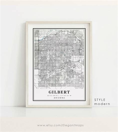 Gilbert Arizona Map Gilbert Az Map Gilbert City Map Gilbert Etsy