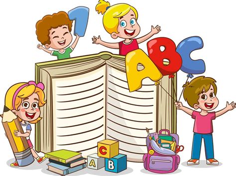 Happy Cute Cartoon School Children.Happy Kids Studying And Learning ...