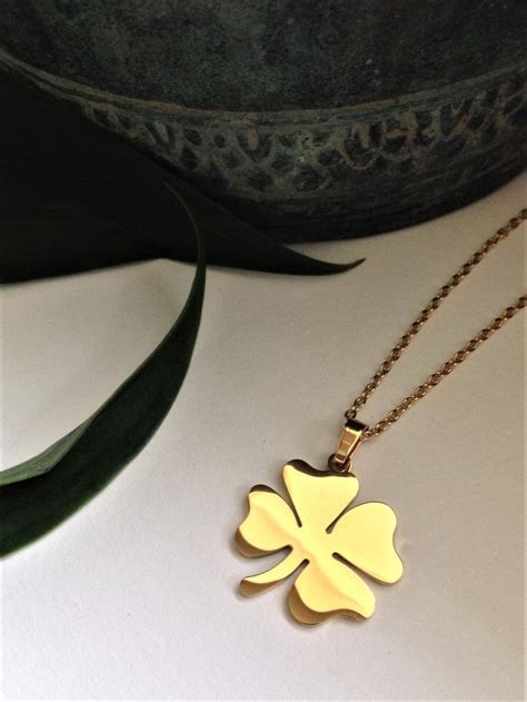 Clover Pendant Necklace Jewelry Stainless Steel Gold Etsy Uk