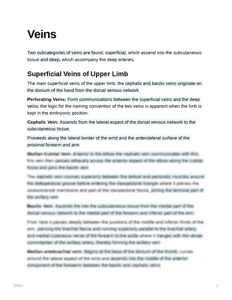 Solution Veins Of The Upper Limb Study Material Studypool