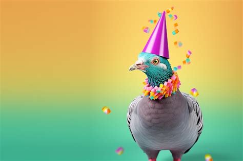 Premium Photo | A pigeon with a party hat on and a party hat on.