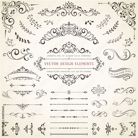 Ornate Vintage Design Elements With Calligraphy Swirls Swashes Ornate