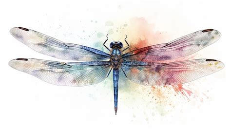 Premium Ai Image Watercolor Dragonfly Botanical Illustration