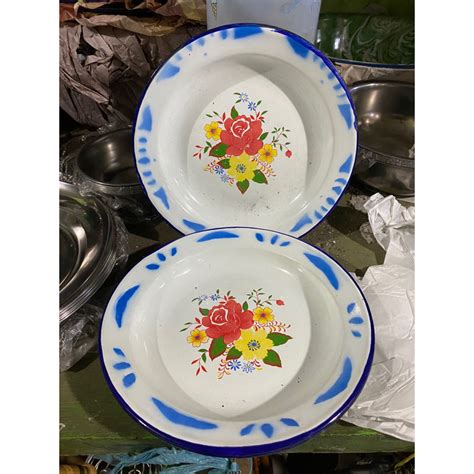 Jual Piring Enamel Seng Kaleng Motif Bunga Jadul Kuno Antik Cm Piring