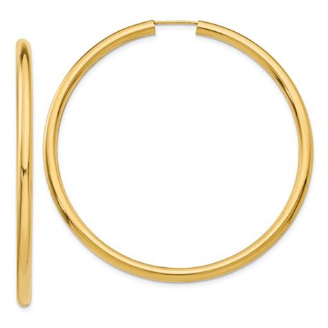 Large 14k Yellow Gold Thick Continuous Endless Hoop Earrings 55mm 3m