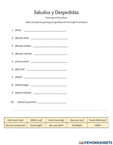 Saludos Y Despedidas Responses Worksheet Spanish Greetings Goodbye