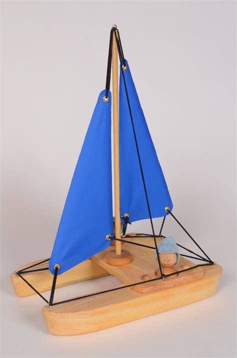 Blue Catamaran Wooden Bathing Toy By Atelier Cheval De Bois Wooden