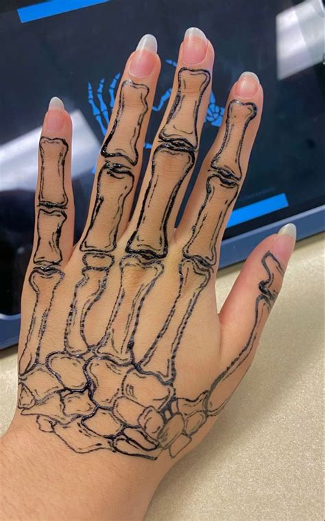 Henna Skeleton Design Hand Makeup Skeleton Hand Tattoo Hand Tattoos