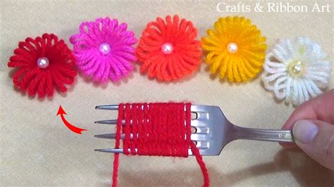 Amazing Woolen Flower Making Ideas With Fork Hand Embroidery Easy