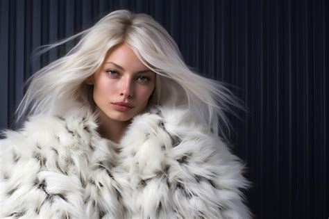 Premium Photo Portrait Of A Beautiful Blonde Woman In A White Fur Coat
