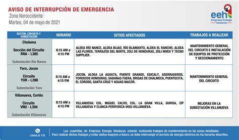 Eeh Y Enee Anuncian Cortes De Energ A Para Este Martes