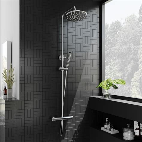 Core Exposed Thermostatic Rigid Riser Shower Kit Chrome Bathroom Point