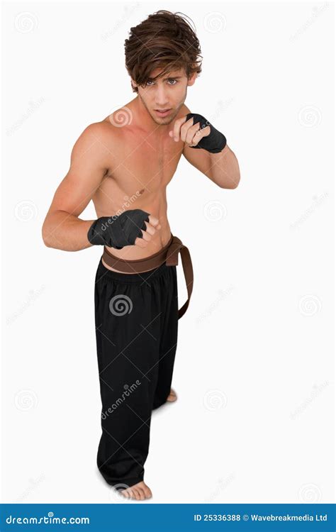 Martial Arts Fighter In Fighting Stance Royalty Free Stock Photos