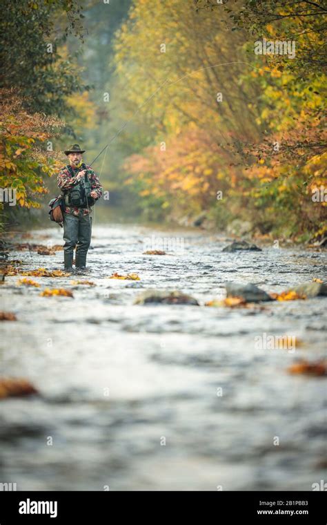 Fly Fisherman Fly Fishing On A Splendid Mountain River Stock Photo Alamy