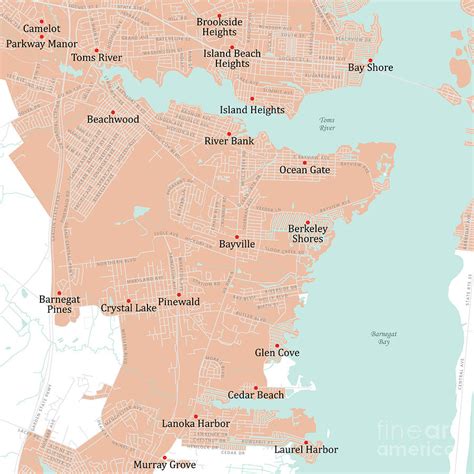 NJ Ocean Bayville Vector Road Map Digital Art by Frank Ramspott - Pixels