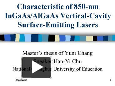 PPT Characteristic Of 850 Nm InGaAs AlGaAs Vertical Cavity Surface