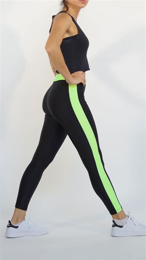 Black Leggings With Single Lime Stripe By Lucky Jojo Lucky Jojo Fashion