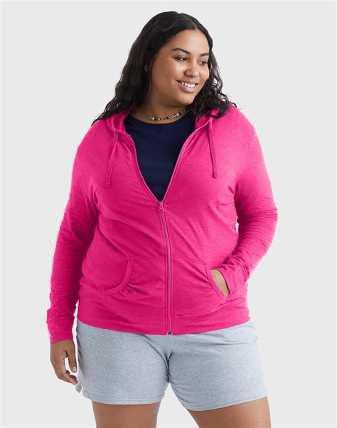 Hanes Just My Size Women's Full-Zip Slub Hoodie (Plus ) Amaranth 3X ...