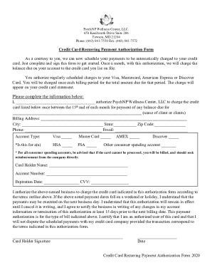 Fillable Online Credit Card Recurring Payment Authorization Form Pdf