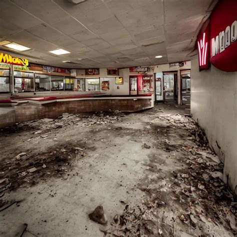 The Inside Of An Old Abandoned Mcdonalds Where Many Stable Diffusion