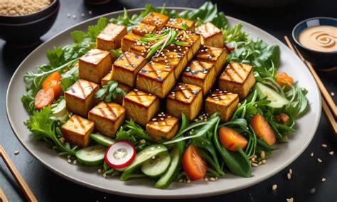 Premium Ai Image Teriyaki Tofu Salad With Sesame