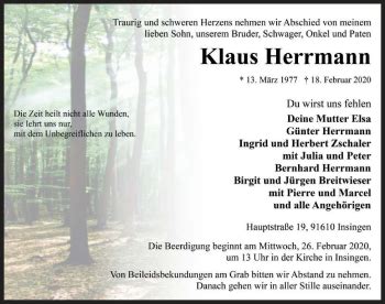 Traueranzeigen Von Klaus Herrmann Trauer Flz De