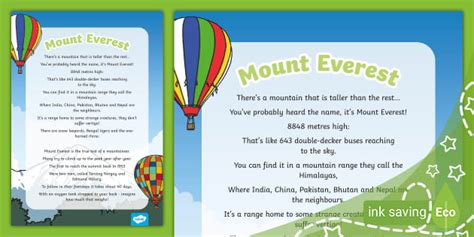 Mount Everest Facts For Kids Song Lyrics (Teacher-Made)