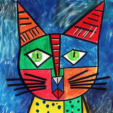 Premium AI Image | Colorful Picassostyle Abstract Cat Painting On Large Canvas