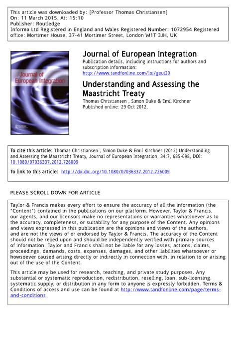 (PDF) Understanding and Assessing the Maastricht Treaty