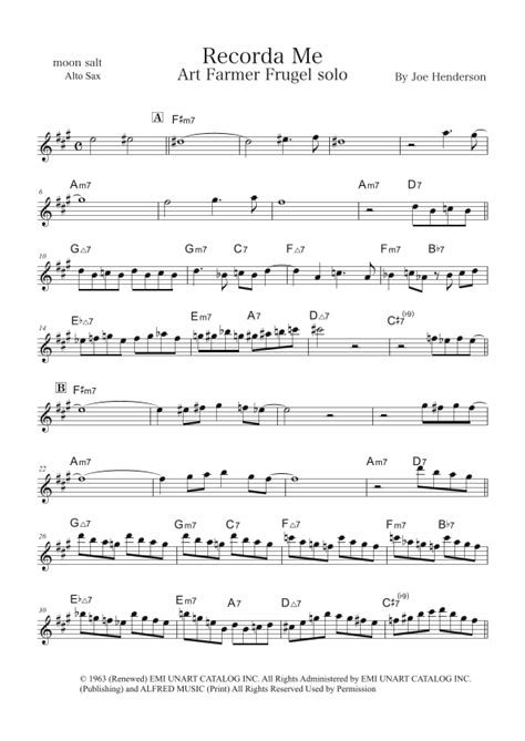 Recorda Me Arr Moon Salt By Joe Henderson Sheet Music For Alto Sax