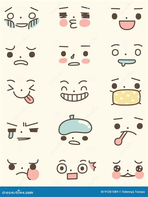 Set Of Cute Face Expressions Stock Vector Illustration Of Cheerful