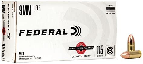 Federal Rtp9115 Range And Target 9mm Luger 115 Gr Full Metal Jacket Fmj 50 Bx 20 Cs The