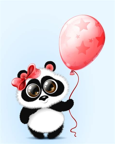 Mignon Dessin Anim Moelleux Petit Panda Avec Arc Et Ballon Vecteur