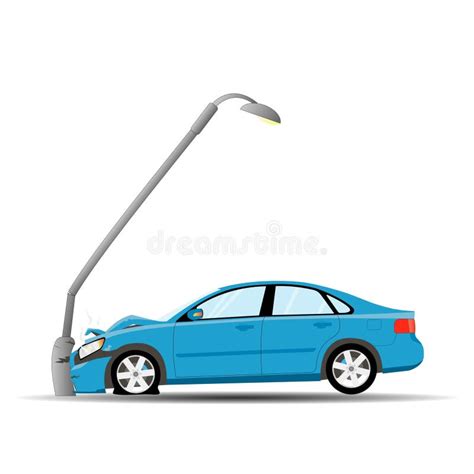 Accident The Blue Car Crashed Into A Lamp Post Stock Vector